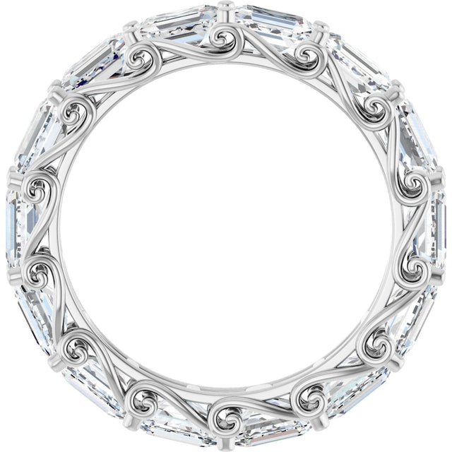 14K Gold Emerald Natural Diamond Sculptural Eternity Band - 5x3.5mm Stones - White Gold - view 2