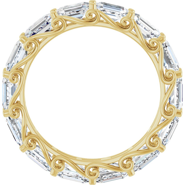 14K Gold Emerald Natural Diamond Sculptural Eternity Band - 5x3.5mm Stones - Yellow Gold - view 2