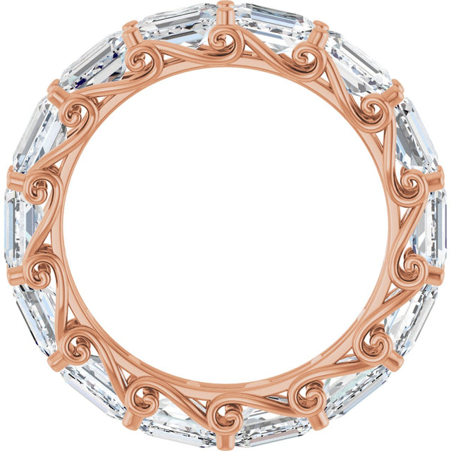 14K Gold Emerald Natural Diamond Sculptural Eternity Band - 5x3.5mm Stones - Rose Gold - view 2