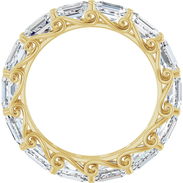 14K Gold Emerald Natural Diamond Sculptural Eternity Band - 5x3.5mm Stones - Yellow Gold - view 2