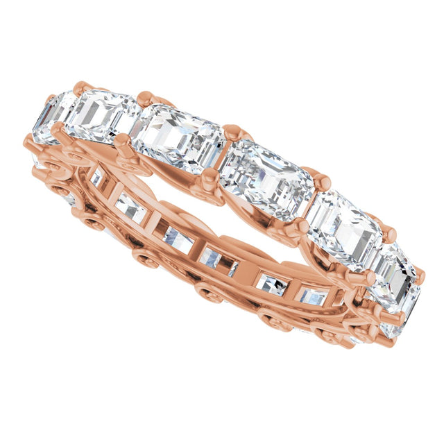 14K Gold Emerald Lab-Grown Diamond Sculptural Eternity Band - 5x3.5mm Stones - Rose Gold - view 5