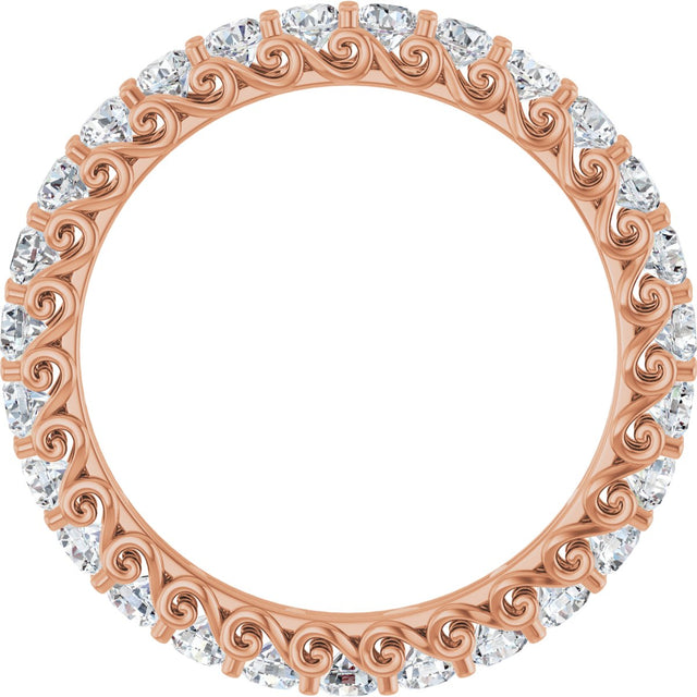 14K Gold Round Natural Diamond Sculptural Eternity Band - 2.5mm Stones - Rose Gold - view 2