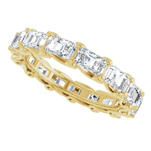 14K Gold Emerald Natural Diamond Sculptural Eternity Band - 5x3.5mm Stones - Yellow Gold - view 5