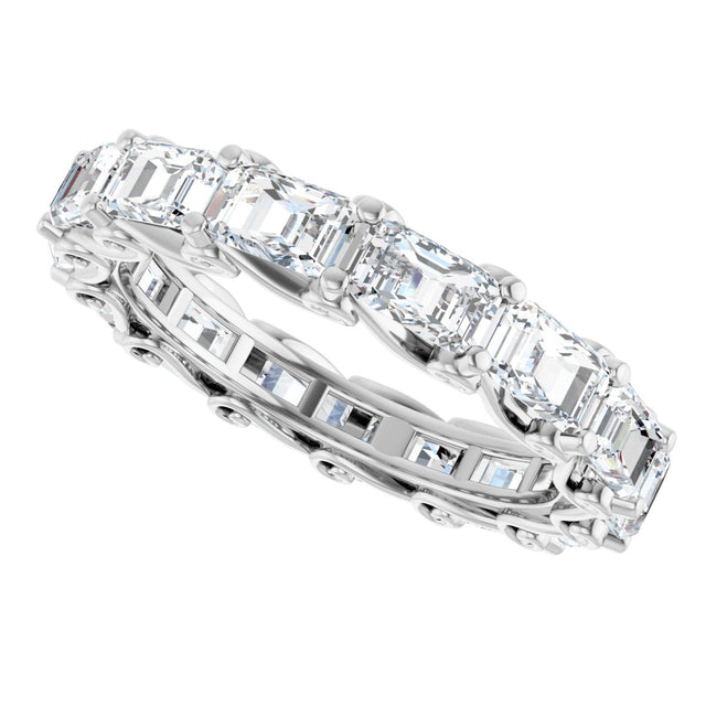 Platinum Emerald Natural Diamond Sculptural Eternity Band - 5x3.5mm Stones - view 5