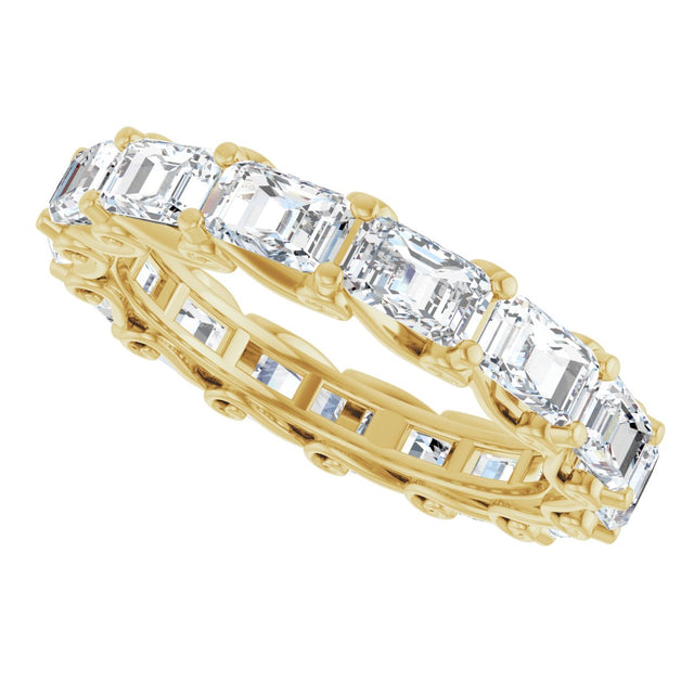 14K Gold Emerald Lab-Grown Diamond Sculptural Eternity Band - 5x3.5mm Stones - Yellow Gold - view 5