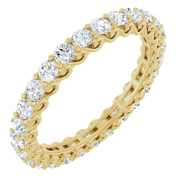14K Gold Round Natural Diamond Sculptural Eternity Band - 2.5mm Stones - Yellow Gold