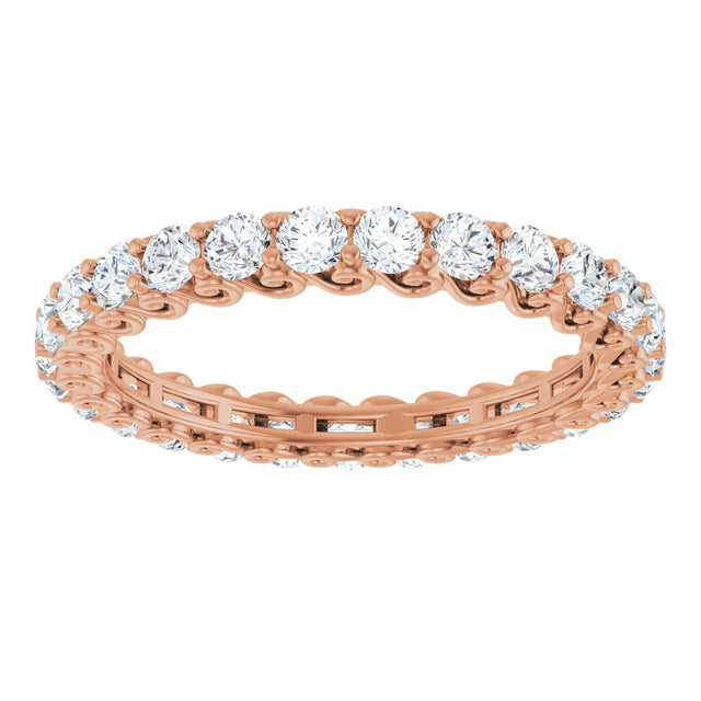14K Gold Round Natural Diamond Sculptural Eternity Band - 2.5mm Stones - Rose Gold - view 3