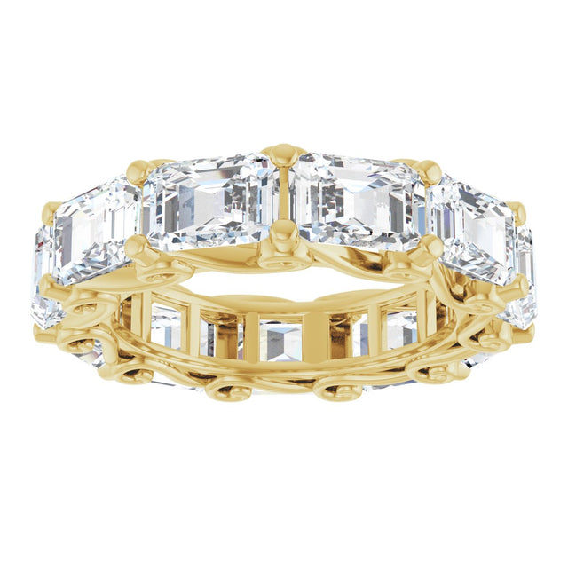 14K Gold Emerald Natural Diamond Sculptural Eternity Band - 5.8x4.2mm Stones - Yellow Gold - view 3
