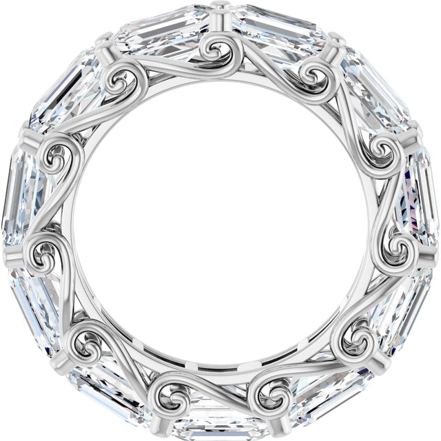 14K Gold Emerald Natural Diamond Sculptural Eternity Band - 5.8x4.2mm Stones - White Gold - view 2