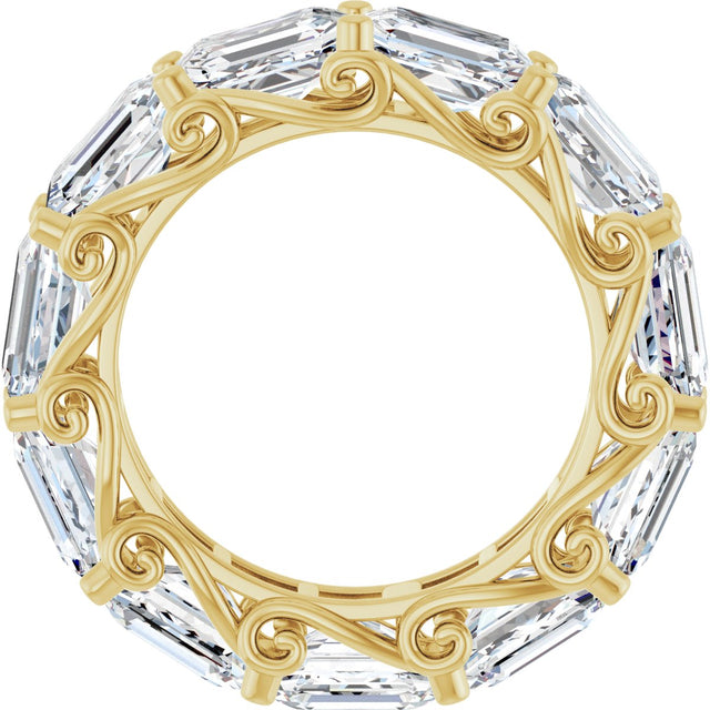 14K Gold Emerald Natural Diamond Sculptural Eternity Band - 5.8x4.2mm Stones - Yellow Gold - view 2