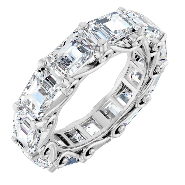 14K Gold Emerald Lab-Grown Diamond Sculptural Eternity Band - 5.8x4.2mm Stones - White Gold