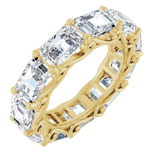 14K Gold Emerald Natural Diamond Sculptural Eternity Band - 5.8x4.2mm Stones - Yellow Gold