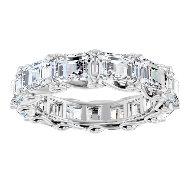 14K Gold Emerald Natural Diamond Sculptural Eternity Band - 5.8x4.2mm Stones - White Gold - view 3
