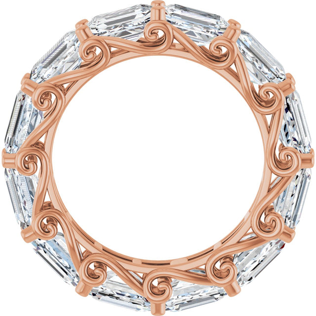 14K Gold Emerald Lab-Grown Diamond Sculptural Eternity Band - 5.8x4.2mm Stones - Rose Gold - view 2