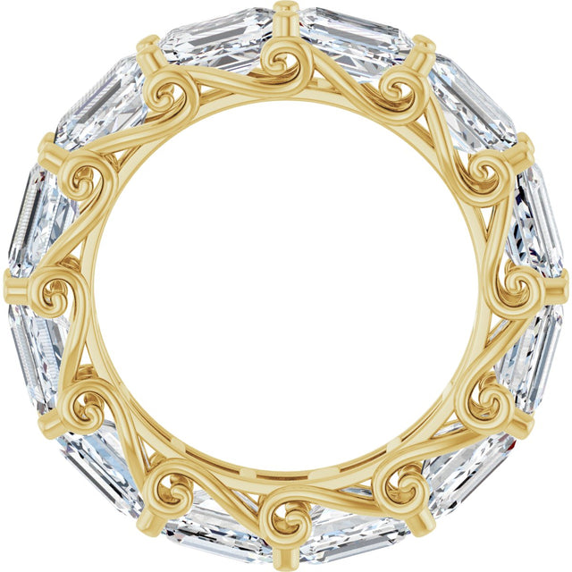 14K Gold Emerald Lab-Grown Diamond Sculptural Eternity Band - 5.8x4.2mm Stones - Yellow Gold - view 2