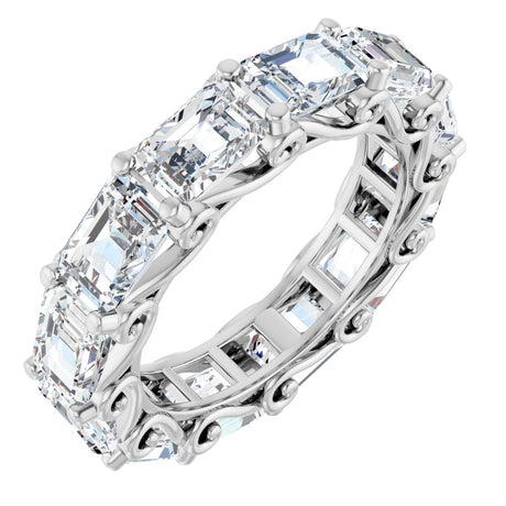 14K Gold Emerald Lab-Grown Diamond Sculptural Eternity Band - 5.8x4.2mm Stones - White Gold