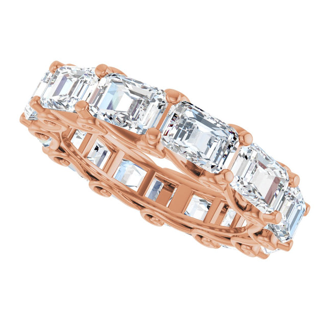 14K Gold Emerald Lab-Grown Diamond Sculptural Eternity Band - 5.8x4.2mm Stones - Rose Gold - view 5