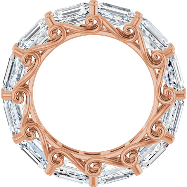 14K Gold Emerald Natural Diamond Sculptural Eternity Band - 5.8x4.2mm Stones - Rose Gold - view 2