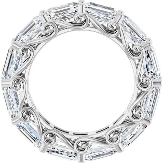 14K Gold Emerald Lab-Grown Diamond Sculptural Eternity Band - 5.8x4.2mm Stones - White Gold - view 2