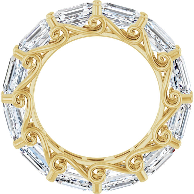 14K Gold Emerald Lab-Grown Diamond Sculptural Eternity Band - 5.8x4.2mm Stones - Yellow Gold - view 2
