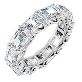 14K Gold Emerald Natural Diamond Sculptural Eternity Band - 5.8x4.2mm Stones - White Gold