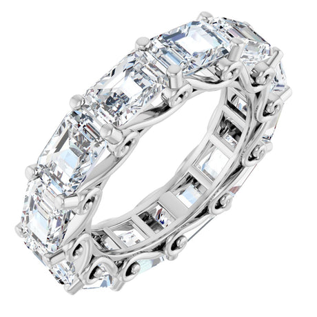 14K Gold Emerald Lab-Grown Diamond Sculptural Eternity Band - 5.8x4.2mm Stones - White Gold
