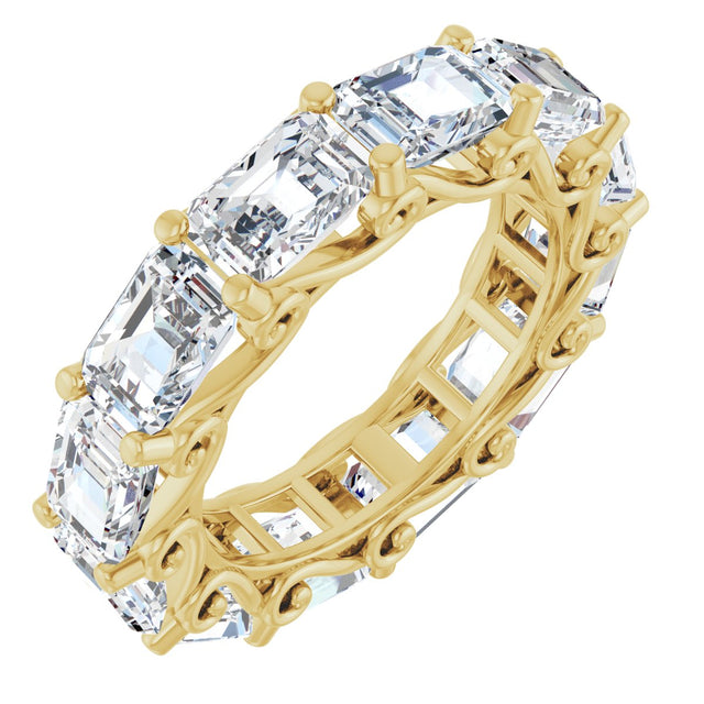 14K Gold Emerald Lab-Grown Diamond Sculptural Eternity Band - 5.8x4.2mm Stones - Yellow Gold