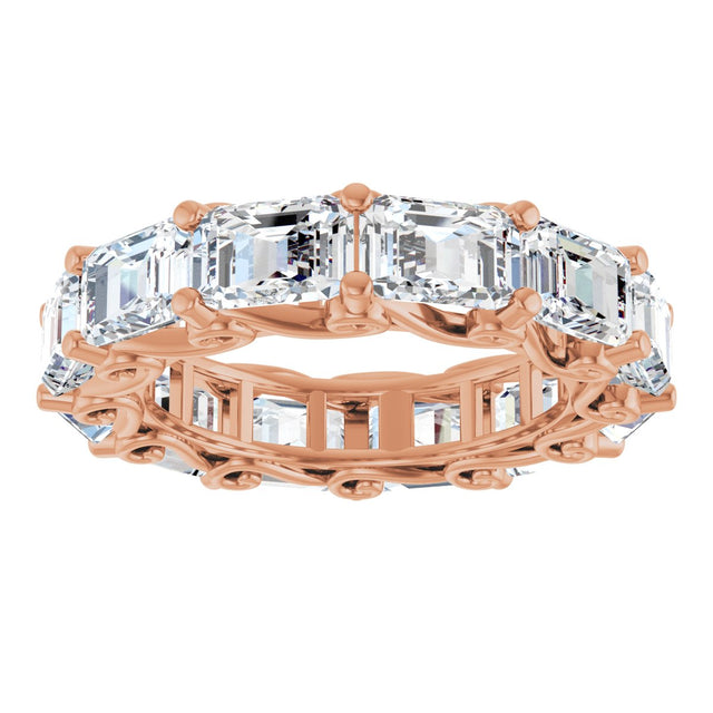 14K Gold Emerald Lab-Grown Diamond Sculptural Eternity Band - 5.8x4.2mm Stones - Rose Gold - view 3