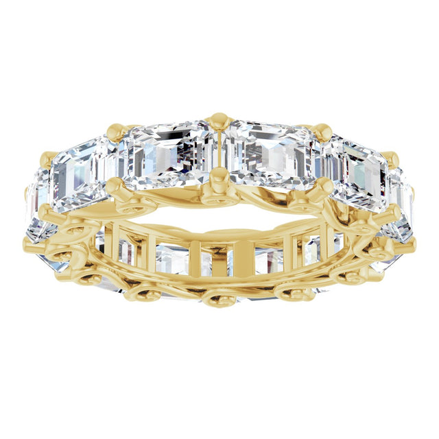 14K Gold Emerald Natural Diamond Sculptural Eternity Band - 5.8x4.2mm Stones - Yellow Gold - view 3