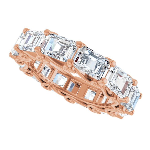 14K Gold Emerald Lab-Grown Diamond Sculptural Eternity Band - 5.8x4.2mm Stones - Rose Gold - view 5