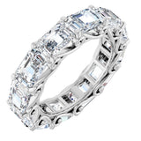 14K Gold Emerald Natural Diamond Sculptural Eternity Band - 5.8x4.2mm Stones - White Gold