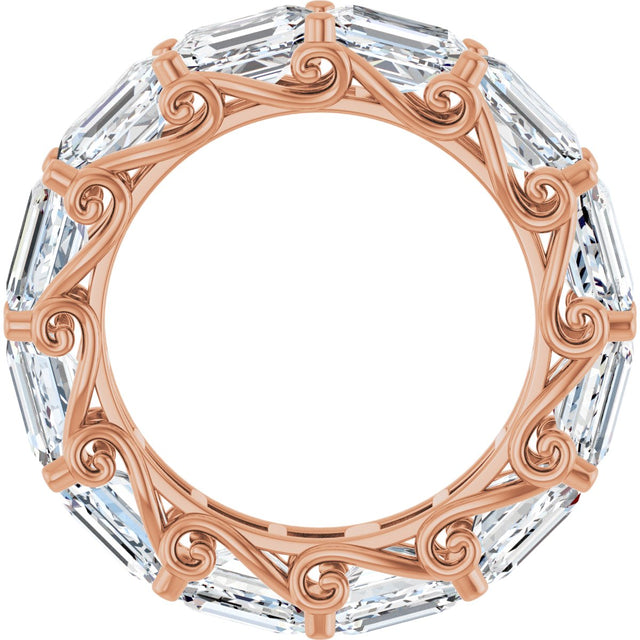 14K Gold Emerald Lab-Grown Diamond Sculptural Eternity Band - 5.8x4.2mm Stones - Rose Gold - view 2