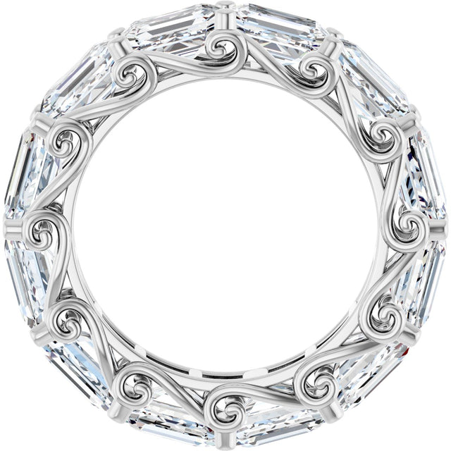 14K Gold Emerald Natural Diamond Sculptural Eternity Band - 5.8x4.2mm Stones - White Gold - view 2