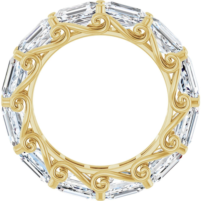 14K Gold Emerald Natural Diamond Sculptural Eternity Band - 5.8x4.2mm Stones - Yellow Gold - view 2