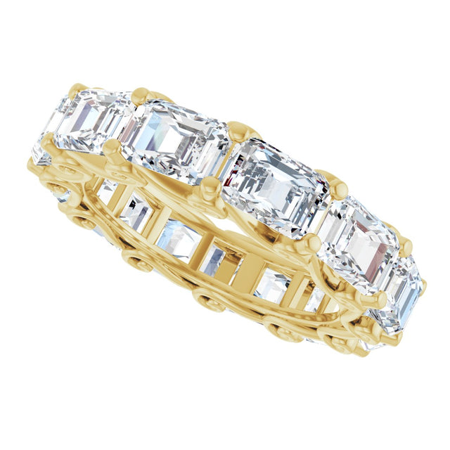 14K Gold Emerald Natural Diamond Sculptural Eternity Band - 5.8x4.2mm Stones - Yellow Gold - view 5