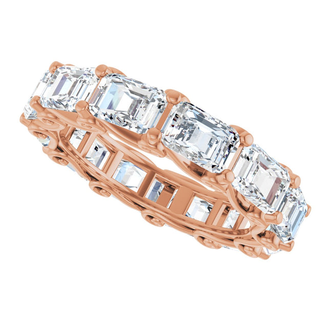 14K Gold Emerald Lab-Grown Diamond Sculptural Eternity Band - 5.8x4.2mm Stones - Rose Gold - view 5