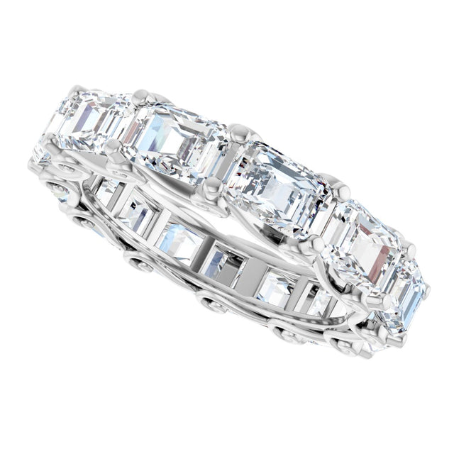 14K Gold Emerald Lab-Grown Diamond Sculptural Eternity Band - 5.8x4.2mm Stones - White Gold - view 5
