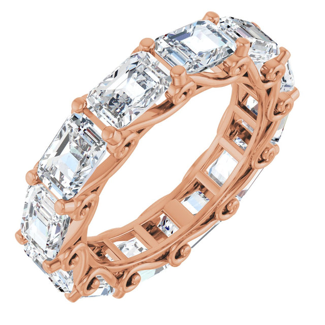 14K Gold Emerald Natural Diamond Sculptural Eternity Band - 5.8x4.2mm Stones - Rose Gold