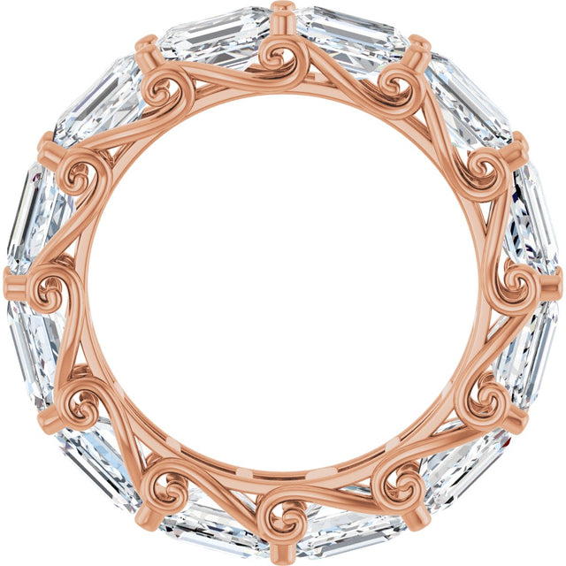 14K Gold Emerald Lab-Grown Diamond Sculptural Eternity Band - 5.8x4.2mm Stones - Rose Gold - view 2