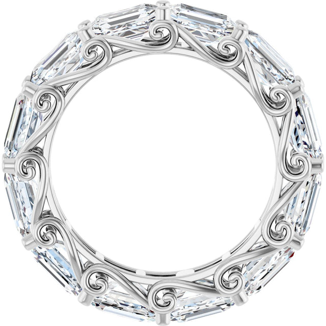 14K Gold Emerald Lab-Grown Diamond Sculptural Eternity Band - 5.8x4.2mm Stones - White Gold - view 2