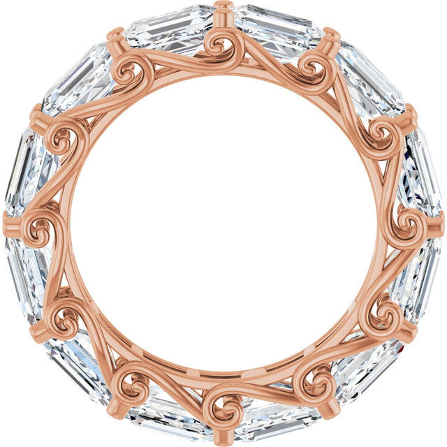 14K Gold Emerald Lab-Grown Diamond Sculptural Eternity Band - 5.8x4.2mm Stones - Rose Gold - view 2