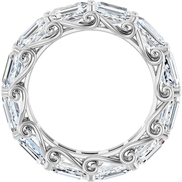 14K Gold Emerald Lab-Grown Diamond Sculptural Eternity Band - 5.8x4.2mm Stones - White Gold - view 2