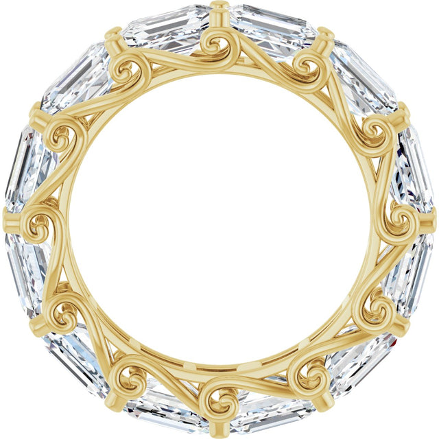 14K Gold Emerald Lab-Grown Diamond Sculptural Eternity Band - 5.8x4.2mm Stones - Yellow Gold - view 2