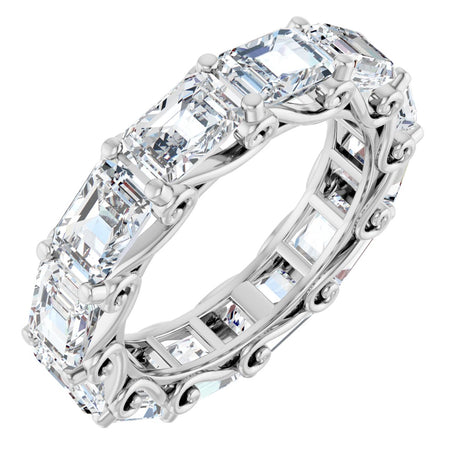 14K Gold Emerald Natural Diamond Sculptural Eternity Band - 5.8x4.2mm Stones - White Gold