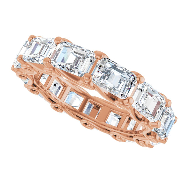 14K Gold Emerald Natural Diamond Sculptural Eternity Band - 5.8x4.2mm Stones - Rose Gold - view 5