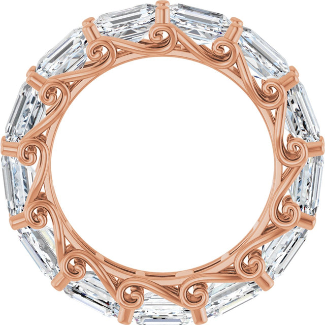 14K Gold Emerald Lab-Grown Diamond Sculptural Eternity Band - 5.8x4.2mm Stones - Rose Gold - view 2