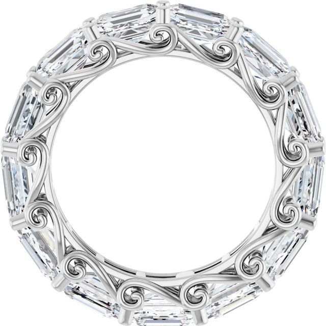 14K Gold Emerald Lab-Grown Diamond Sculptural Eternity Band - 5.8x4.2mm Stones - White Gold - view 2
