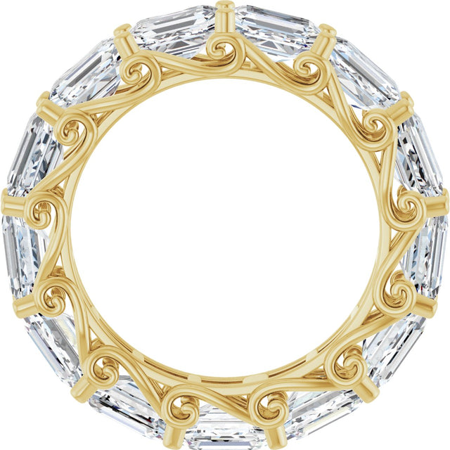 14K Gold Emerald Natural Diamond Sculptural Eternity Band - 5.8x4.2mm Stones - Yellow Gold - view 2