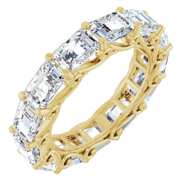 14K Gold Emerald Natural Diamond Sculptural Eternity Band - 5.8x4.2mm Stones - Yellow Gold