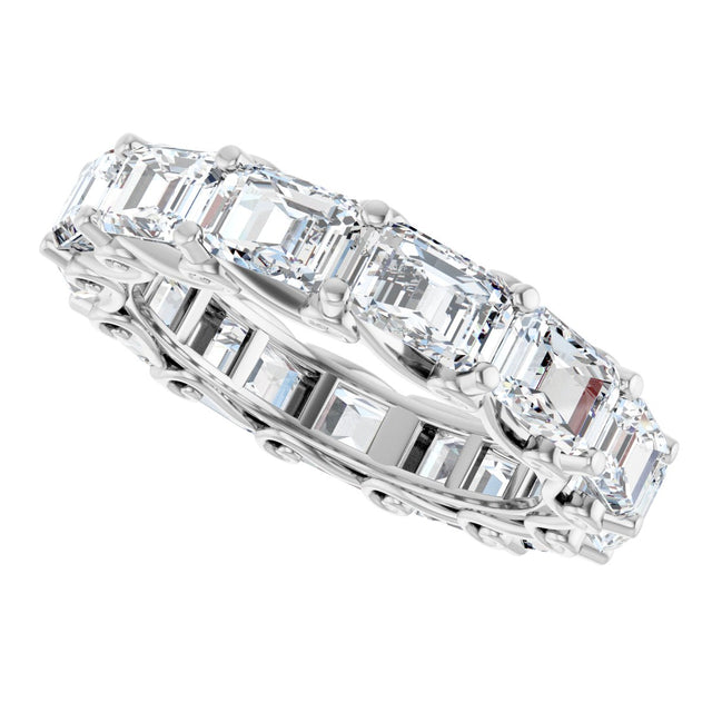 14K Gold Emerald Natural Diamond Sculptural Eternity Band - 5.8x4.2mm Stones - White Gold - view 5